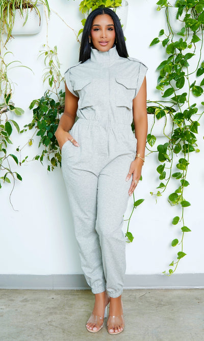 At Ease Jumpsuit- Grey - Cutely Covered