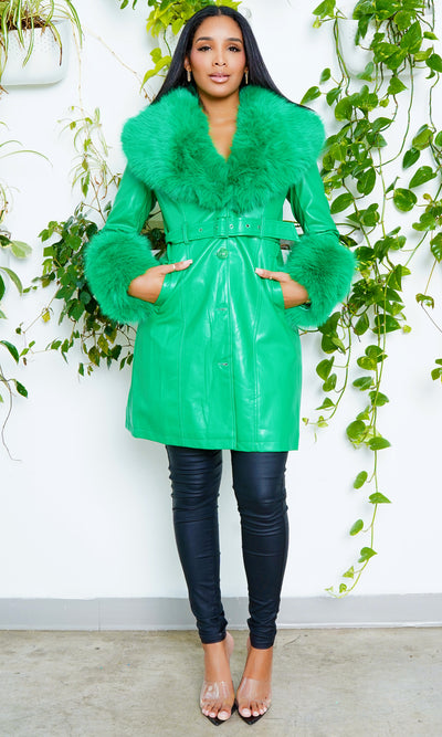 Winter Faux Fur Trench Coat(Bright Green)- It Is Show Time! - Cutely Covered