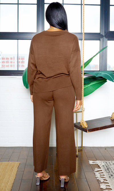 Crista Crew Neck Sweater & Wide-Leg Pants - Brown