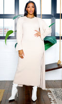 Arianna | Ribbed Sleeveless Bodycon Sweater Dress - Beige FINAL SALE - Cutely Covered