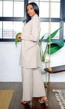 Tia | Turtleneck Top, Cardigan & Wide-Leg Pants Set -Khaki - Cutely Covered