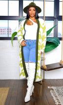 Houndstooth Detail Cardigan - Olive - Cutely Covered