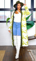 Houndstooth Detail Cardigan - Olive - Cutely Covered