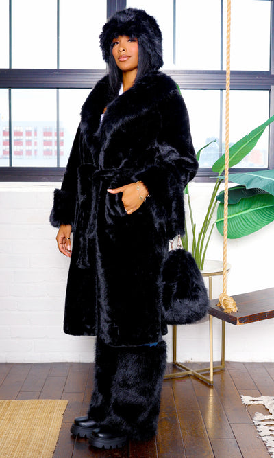 X Long Faux Fur Coat - Black