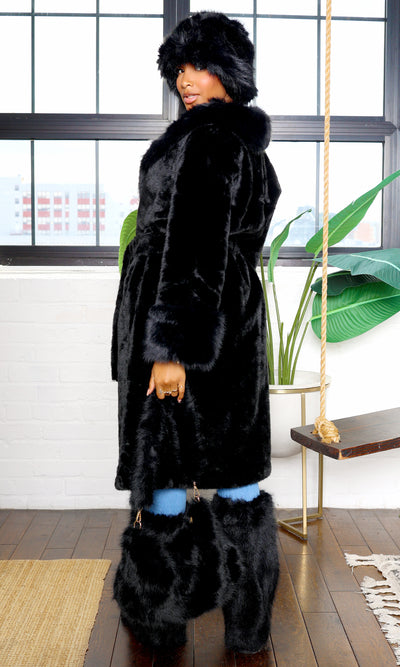 X Long Faux Fur Coat - Black