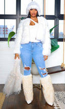 Faux Fur Zip Up Jacket - White - Cutely Covered
