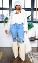 Faux Fur Zip Up Jacket - White - Cutely Covered