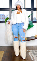 Faux Fur Zip Up Jacket - White - Cutely Covered