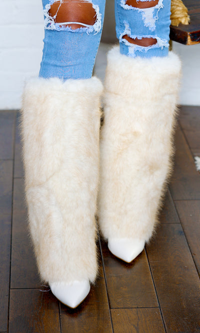 White Stiletto Faux Fur Boots