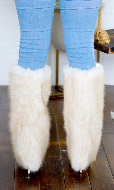 White Stiletto Faux Fur Boots