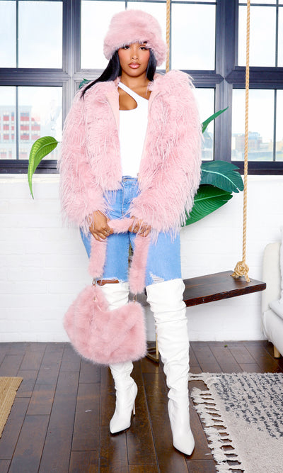 Phoebe | Luxe Faux Fur Hooded Jacket - Skin Pink