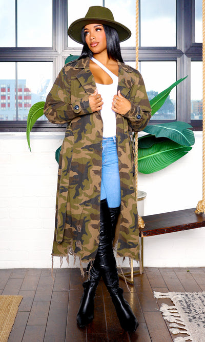 Camo Trench Coat - Green PREORDER Ships Early January