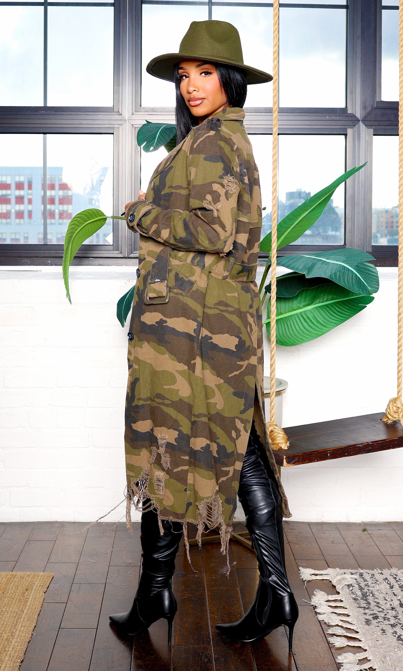 Camo Trench Coat - Green PREORDER Ships Early January