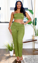 Anuradha | Strapless Cropped Tube Top & Wide Leg Pants Set - Cactus FINAL SALE - Cutely Covered