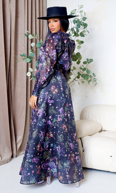 Alaina | Floral Chiffon Dream Skirt Set - Black