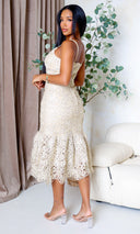 Kiara | Moonlight Ruffle Midi Dress - Gold - Cutely Covered