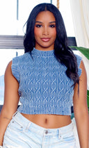 Mika | Sleeveless knitted Crop Top - Blue - Cutely Covered