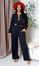 Kimberly |Button-Down Pants Set - Black FINAL SALE - Cutely Covered