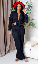 Kimberly |Button-Down Pants Set - Black FINAL SALE - Cutely Covered