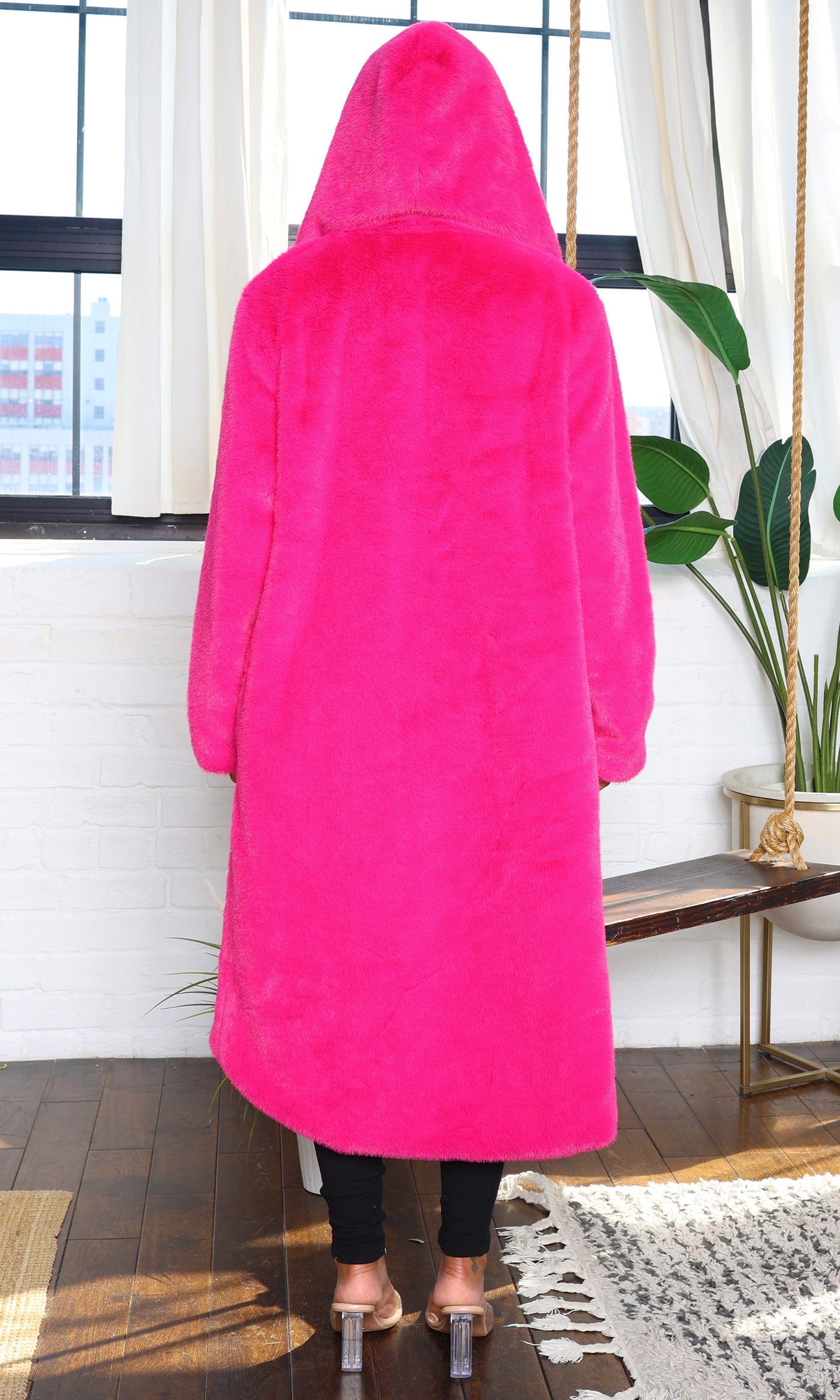 Melody | Hoodie Long Fur Sherpa Coat- Pink PREORDER Ships End November