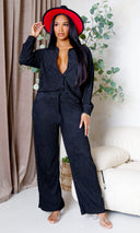 Kimberly |Button-Down Pants Set - Black FINAL SALE - Cutely Covered