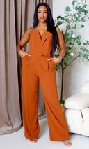Harlow Woven Belted Tuxedo Jumpsuit - Rust - Cutely Covered