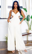 Adeline | Cut-Out Detail Jumpsuit - Cream FINAL SALE - Cutely Covered