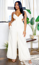 Adeline | Cut-Out Detail Jumpsuit - Cream FINAL SALE - Cutely Covered