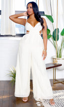 Adeline | Cut-Out Detail Jumpsuit - Cream FINAL SALE - Cutely Covered