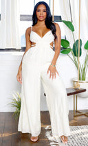 Adeline | Cut-Out Detail Jumpsuit - Cream FINAL SALE - Cutely Covered