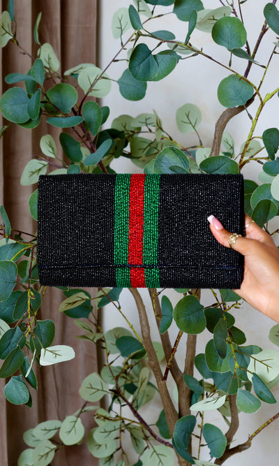 Stripe Bead Clutch Bag