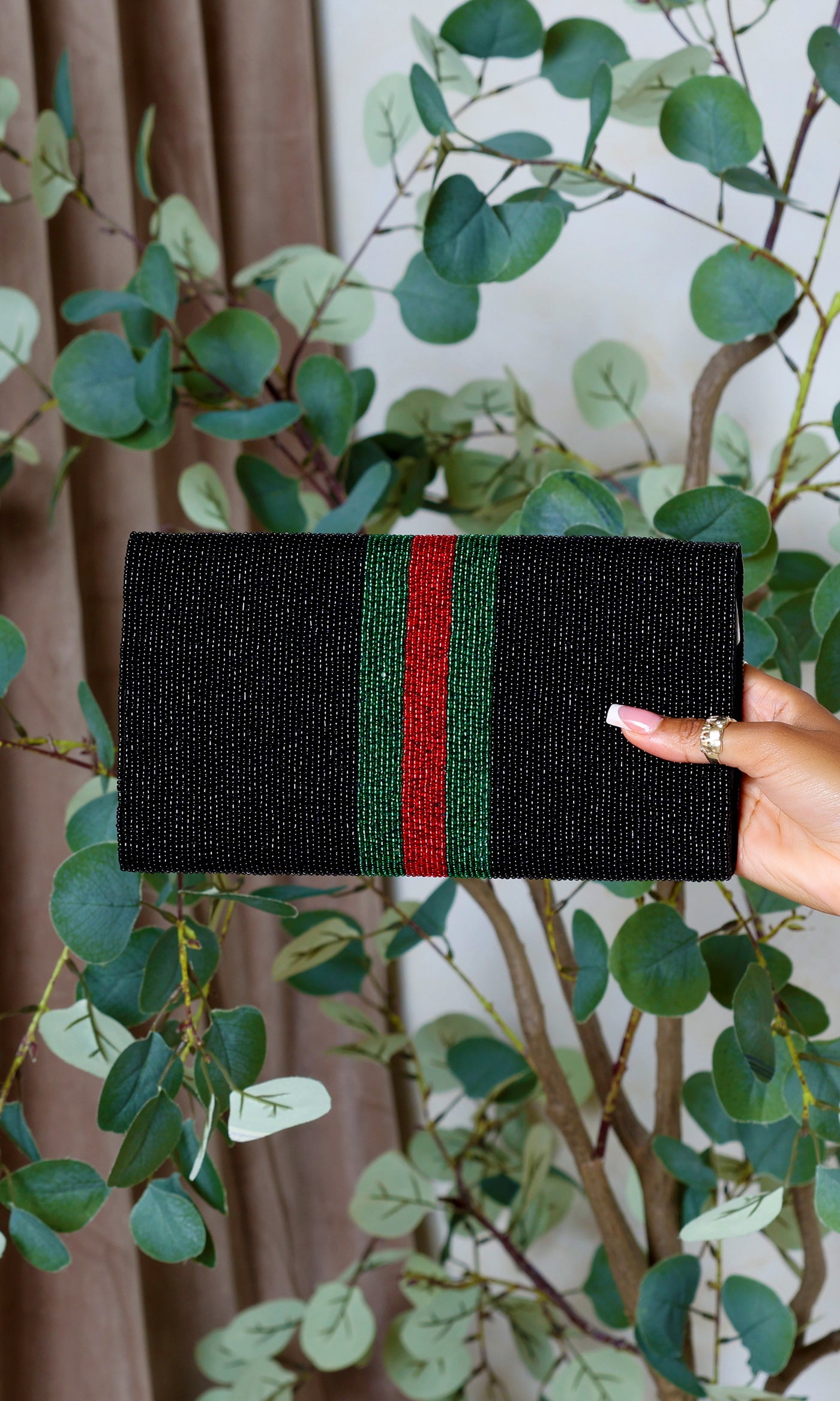 Stripe Bead Clutch Bag