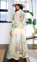 Emery | Floral Long Sleeve Belted Maxi Dress - Blush - Cutely Covered
