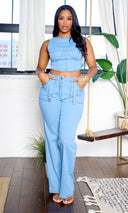 Margaret | Cropped Top and Tailored Pants Set - Light Blue FINAL SALE - Cutely Covered