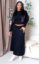 Nia | Boat Neck Sweater & Ribbed Knit Skirt Set - Black FINAL SALE - Cutely Covered