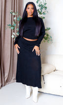 Nia | Boat Neck Sweater & Ribbed Knit Skirt Set - Black FINAL SALE - Cutely Covered