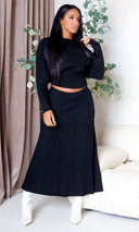 Nia | Boat Neck Sweater & Ribbed Knit Skirt Set - Black FINAL SALE - Cutely Covered
