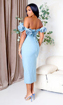 Ida | Large Flower Off Shoulder Midi Dress - Blue FINAL SALE - Cutely Covered