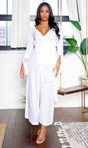 Dinah | Long Tassel Sleeve V-Neck Wrap Maxi Dress - White - Cutely Covered