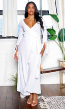 Dinah | Long Tassel Sleeve V-Neck Wrap Maxi Dress - White - Cutely Covered
