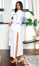 Dinah | Long Tassel Sleeve V-Neck Wrap Maxi Dress - White - Cutely Covered