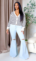 Delaney Striped Cardigan Sweater - Natural Black - Cutely Covered