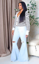Delaney Striped Cardigan Sweater - Natural Black - Cutely Covered