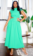 Marietta | Sleeveless High-Neck A-Line Maxi Dress - Green PREORDER - Cutely Covered