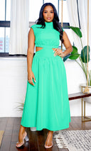 Marietta | Sleeveless High-Neck A-Line Maxi Dress - Green PREORDER - Cutely Covered