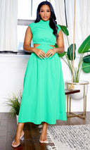 Marietta | Sleeveless High-Neck A-Line Maxi Dress - Green PREORDER - Cutely Covered