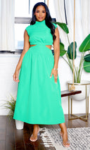 Marietta | Sleeveless High-Neck A-Line Maxi Dress - Green PREORDER - Cutely Covered