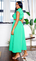 Marietta | Sleeveless High-Neck A-Line Maxi Dress - Green PREORDER - Cutely Covered