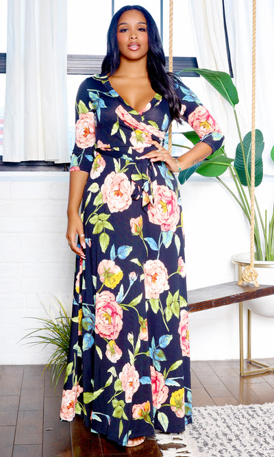 Blessed and Beautiful l  Stretch Maxi Dress - Black Floral