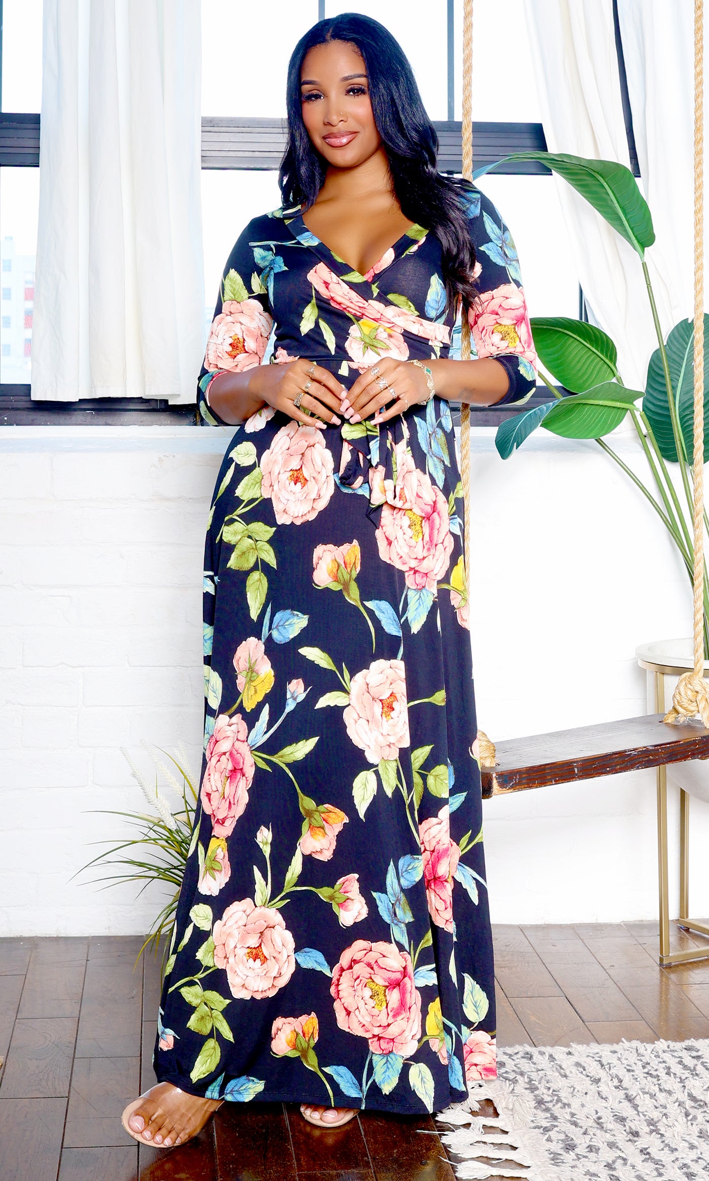 Blessed and Beautiful l  Stretch Maxi Dress - Black Floral